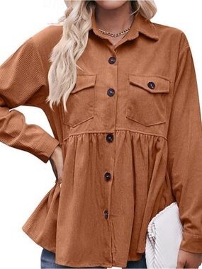 Brown Corduroy Button-Front Babydoll Shirt